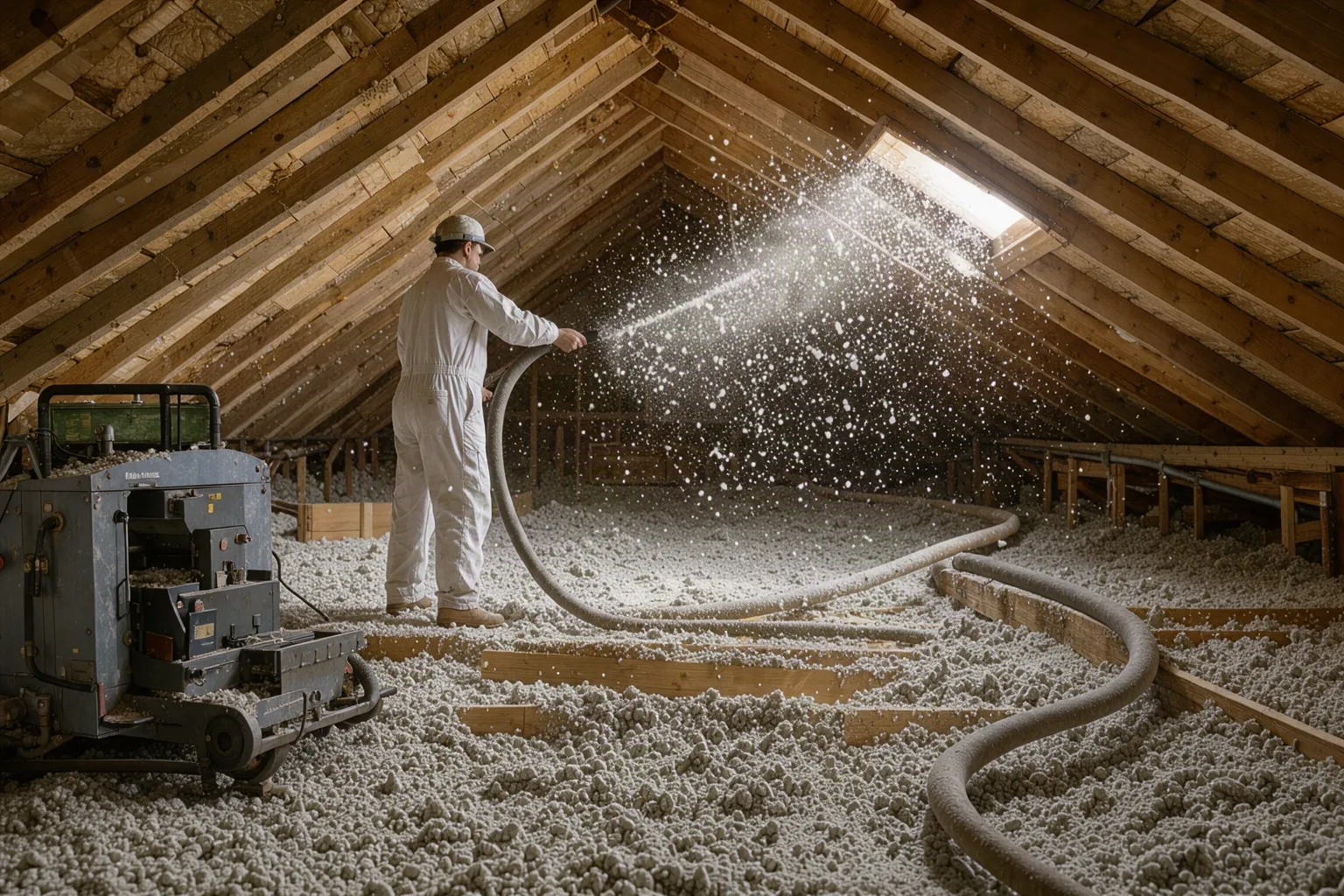 Soufflage de ouate de cellulose dans des combles perdus